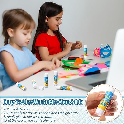 Zubebe 200 Pcs White Glue Stick Bulk Back to School Gifts First Day Sets 0.32 oz Washable Glue Stick for Crafts Home Classroom Prize Party Supplies Scrapbooking Crafting Supplies(School)