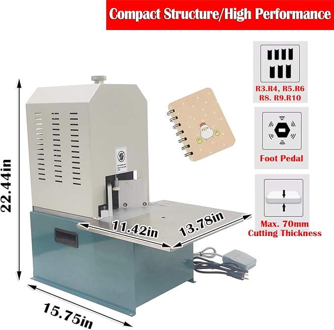 INTBUYING Electric Corner Rounder, Round Corner Cutter Cutting Machine, Corner Rounding Machine, Feature 7 Types of Blades R3 R4 R5 R6 R8 R9 R10, with Foot Switch for Notebook Name Cards PVC Paper