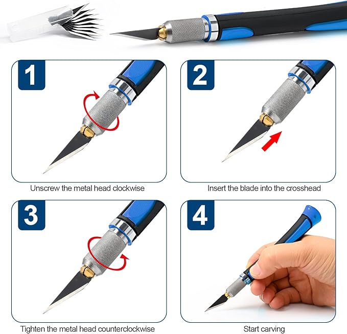 EHDIS Precision Hobby Knife Set Utility Craft Knife Kit with 10PCS Blades for Art, Working-Stencil, Scoring, Scrapbooking, Architecture Modeling, Crafting-Blue