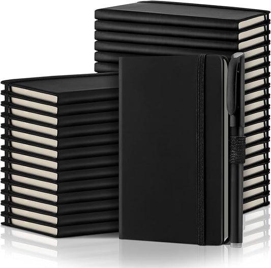Laumoi 36 Sets Pocket Notebook Journals with Pens A6 Cute Small Journal Notebook Ruled Lined Mini Notepad Hardcover Executive Notebooks Set with Pen Holder for School Office, 3.7 x 5.7 Inch (Black)