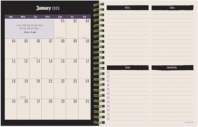 TF Publishing 2026 Skulls & Spells Medium Weekly Monthly Planner with 12-Month Calendar Grid, Goals and Task Trackers - Weekly Schedule Planner with Notes Section and Stickers - 6.5in x 8in