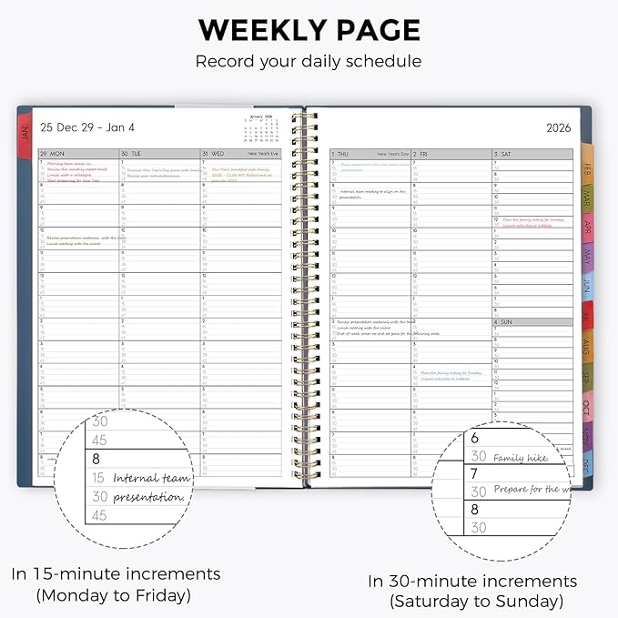 SKYDUE 2026 Appointment Book, 8.5" x 11", Hourly Planner with 15 & 30-Minute Increments, Weekly & Monthly Planner for January - December 2026, Perfect for Daily Planning Blue