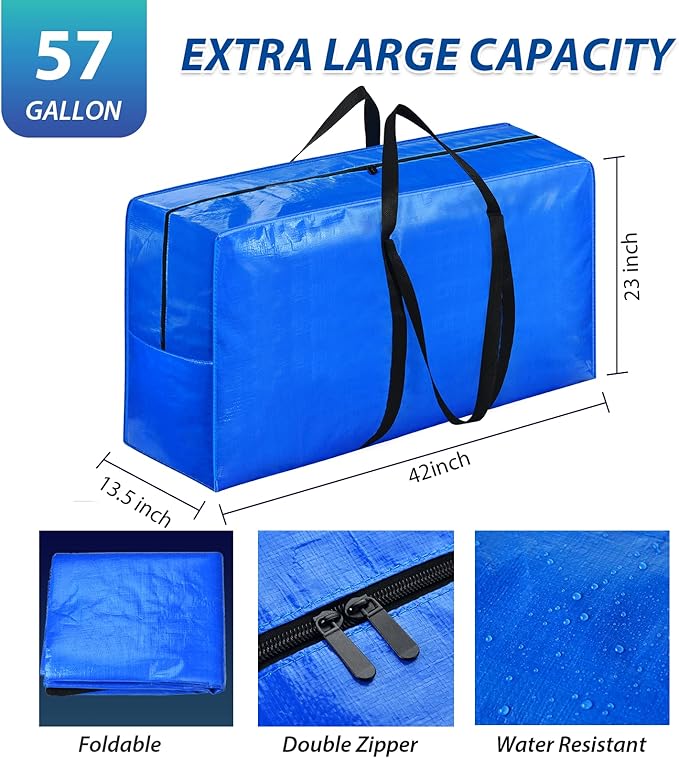 57 Gallon Extra Large Storage Bags, XXL Jumbo Large Moving Bags Heavy Duty, Storage Totes Moving Boxes Supplies for College, Foldable Duffle Bag for Travel, Christmas Tree Bag, 42x23x13.5inch - 4PACK