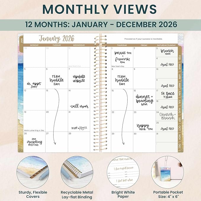 bloom daily planners 2026 Pocket Planner - 4” x 6” - (January 2026 - December 2026) - MINI Weekly/Monthly Agenda Organizer & Calendar Book - Coastal Calm