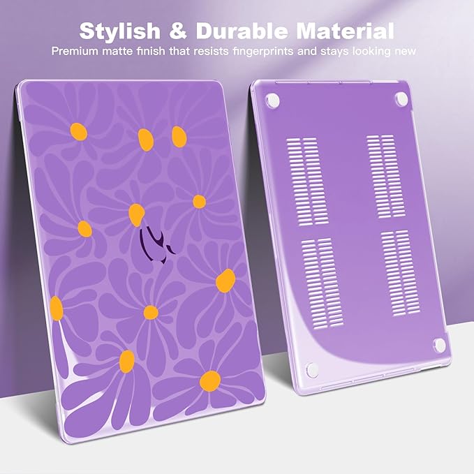 Teryeefi for MacBook Pro 13 inch Case A2338 M2 M1 Chip A2251 A2289 A2159 A1989 A1706 (2025 2024 2023 2022-2016), Hard Shell with Keyboard Cover & Type C Adapter - Abstract Purple Flower 134