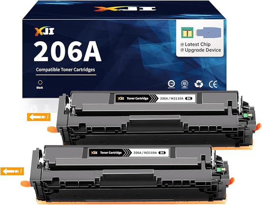 XJI 206A 2 Pack Black (with Latest Chip & Upgrade Device) Compatible Toner Cartridges Replacement for HP 206 A X W2110A 206X, for Pro M255 M255dw M255nw MFP M282nw M283 M283cdw M283fdw Printer