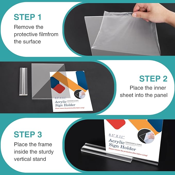Relx 12 Pack Acrylic Sign Holder 8.5 x 11, Vertical T Shape Plastic Sign Holder with Base, Double-Sided Clear Tabletop Plexiglass Flyer Stands for Restaurant Office Store Home Picture Frame Display