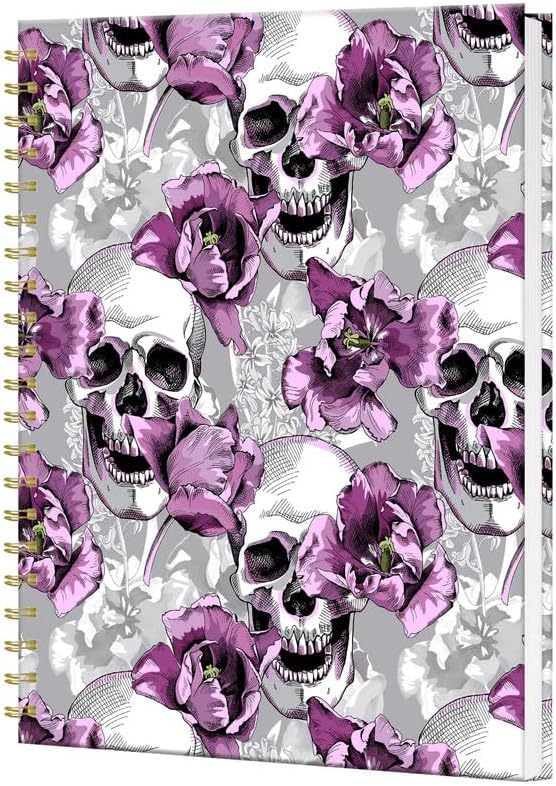 iampanda Spiral Journal Notebook,Strong Twin-Wire Binding with Premium Paper for Women,60 Sheets B5 College Ruled Notebook/Journal,Perfect for School Office Work,Skull Purple Floral