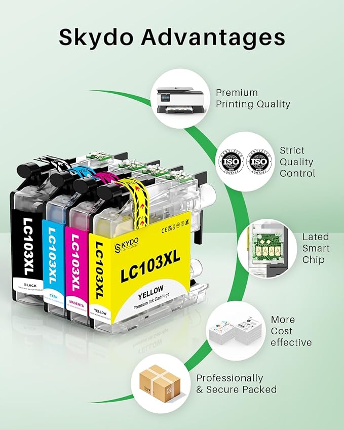LC103XL Color Ink Cartridge Replacement for Brother LC103 XL Cartridges Use for MFC-J870DW MFC-J6520DW MFC-J475DW MFC-J6920DW MFC-J470DW(4 Pack)