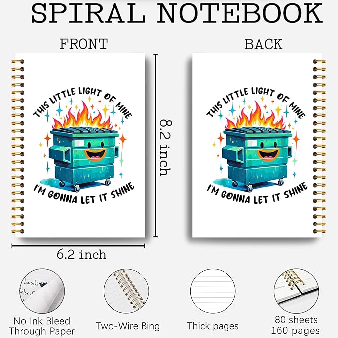 Dumpster Fire Notebook, This Little Light of Mine Dumpster Fire Journal, Funny Notebook for Coworkers, Funny Office Supplies, Office Humor Gifts, Hardcover Spiral Notebooks 5.5x8.3 Inch