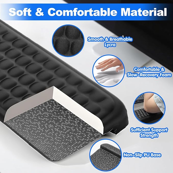 L-Shaped Desk Edge Pad & Arm Rest Pads – Ergonomic Wrist Rest for Computer Desk, Memory Foam Arm Rest for Keyboard and Mouse, Gel Comfort Support for Typing, Gaming, Office, Carpal Tunnel Relief