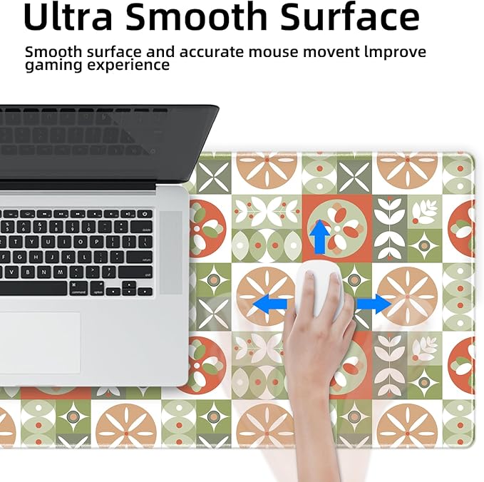 Galdas Gaming Mouse Pad XXL XL Large Long Extended Big Mousepad Non-Slip Rubber Keyboard Mouse Pad with Stitched Edges for Laptop Home Office (31.5x11.8x0.08 Inch) … (Checkered Flower)