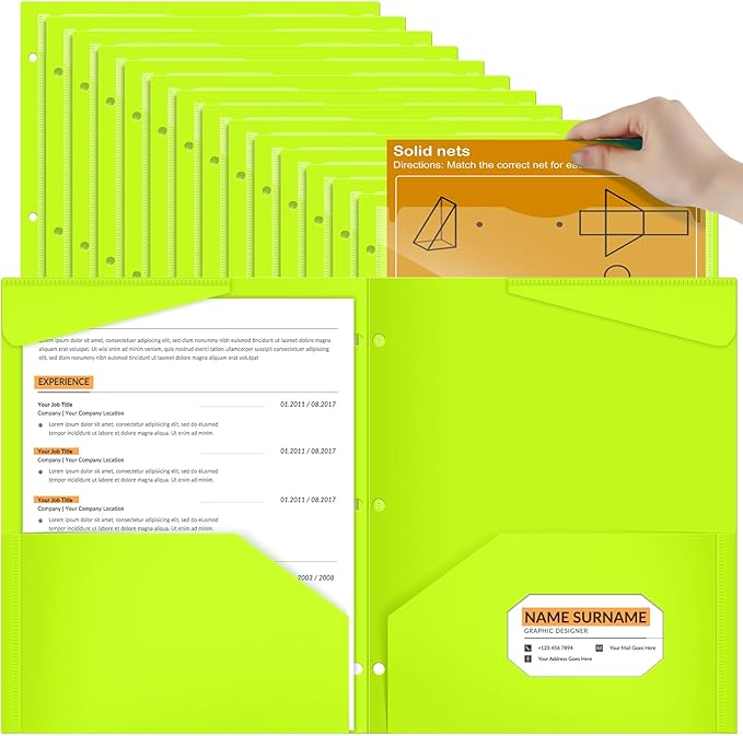 Henoyso 60 Pcs 2 Pocket Plastic Folders with Clear Front Pocket 3 Hole Punched File Folder Letter Size Take Home Documents Holder for Paper Holder Office Business Back to School Supply (Shiny Green)