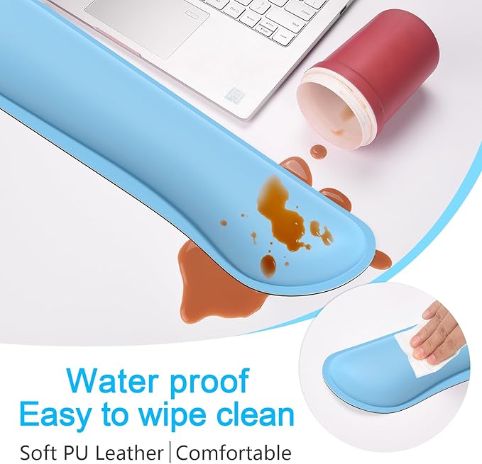 Dapesuom Keyboard Wrist Rest Set, Cute PU Leather Wrist Cushion for Computer Keyboard and Mousepad, Memory Foam Mouse Pad Rests Support with Non-Slip Base for Typing Pain Relief, Laptop, Sky Blue