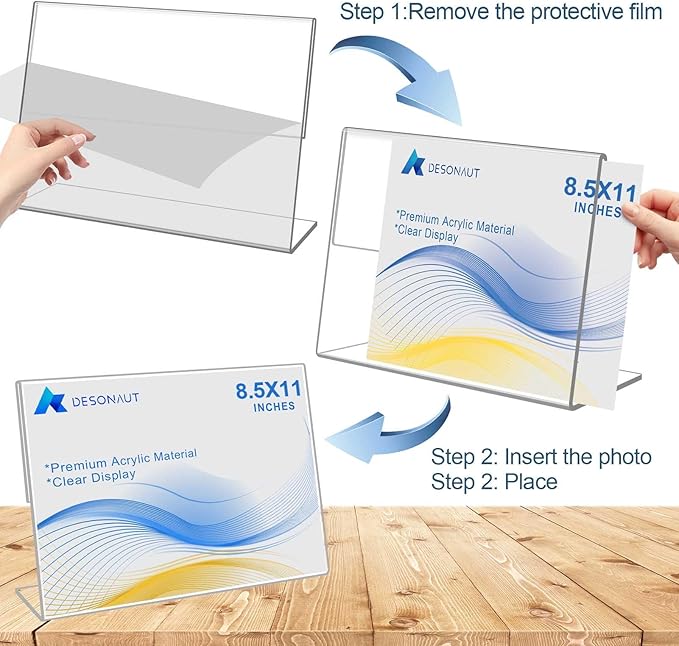 8 Pack Acrylic Sign Holder 8.5x11 Inches,Slanted Back Clear Plastic Paper Display Holder,Picture Photo Document Flyer Frames Display Stand for Office Desktop,Store,Restaurant-Horizontal