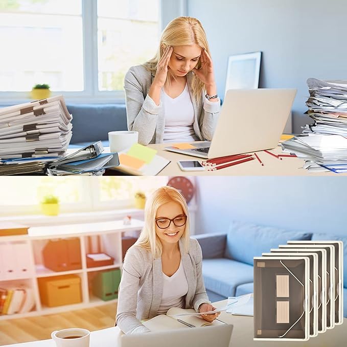 Expanding File Folder Document Organizer r with Flap and Cord Closure, Waterproof Transparent Document Bag, 2.8" Expansion, Letter A4 Expandable File Folder for Home School Office Organization，5 Pack