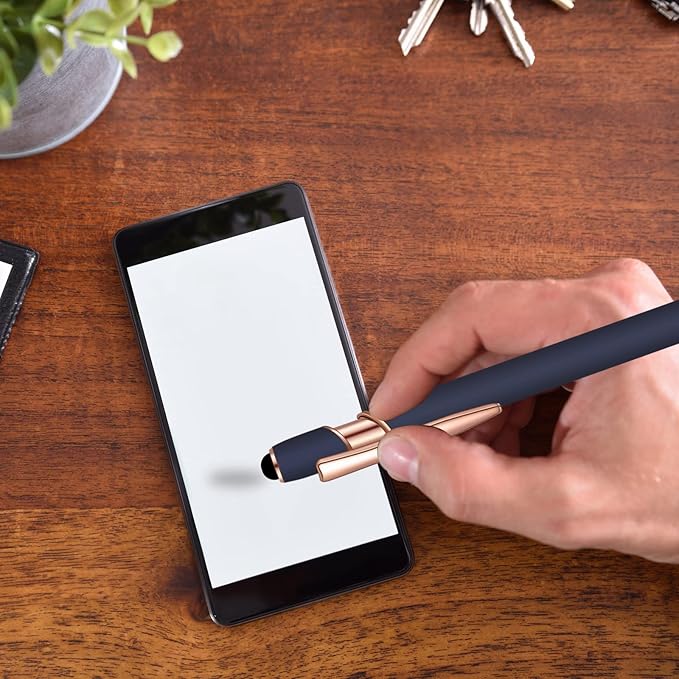 8 Pcs Blue Ink Ballpoint Pen with Stylus Tip 2 in 1 Stylus Ballpoint Pen Metal Pens Stylus Pen for Touch Screens School Office Coworkers (Blue Rose Gold)