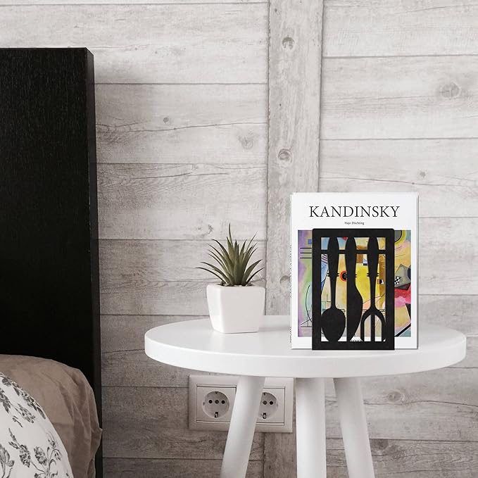 Book Ends,Metal Bookend,Bookend Decorative Heavy Book Ends for Shelves, Home Decorative Bookends for Heavy Books,Non-Skid Black Book Holder for Kitchen Housewarming Cooking Lover Gifts