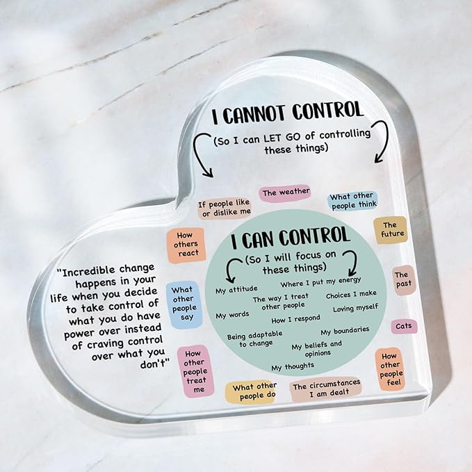 Mental Health Things I Can Control Decor, Mindfulness Decor for Therapy Office Acrylic Heart Gifts, School Counselor Sign Therapist Office Art Decorations for Therapist Office Living Room Bedroom Gift