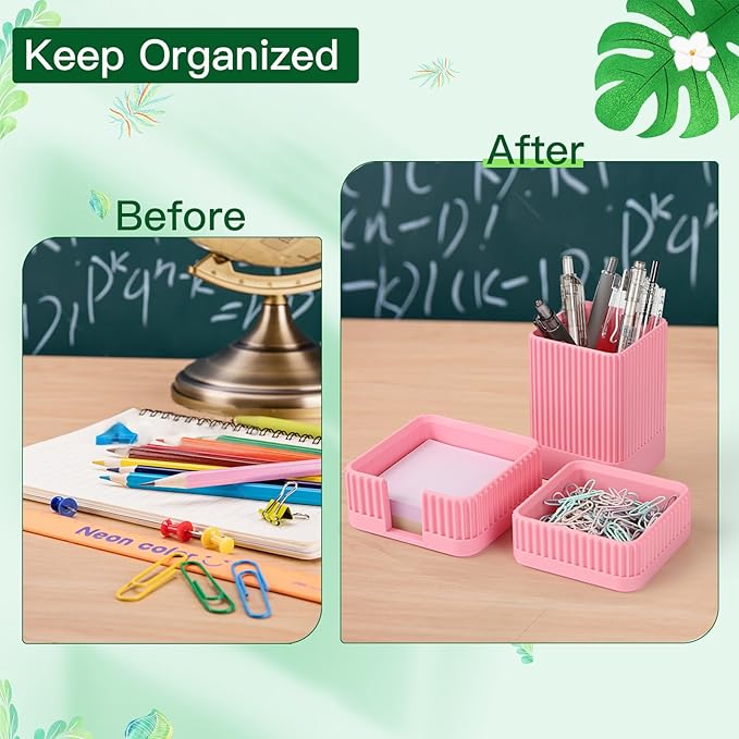 Aesthetic Desk Organizers and Accessories Set of 3 with Pen Holder,Paperclip Holder,Sticky Note Holder - Durable Plastic Pencil Holder for Office Women Men-Teacher Appreciation/Back-to-school Gift