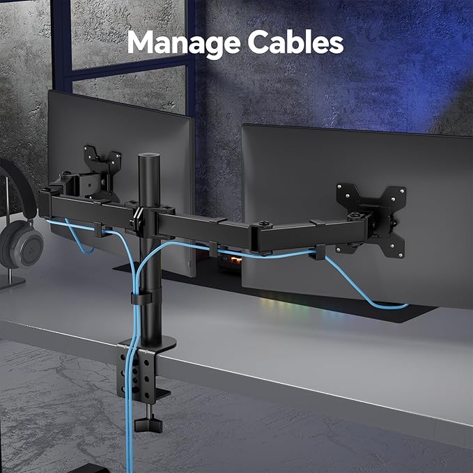 Simple Trending Dual Monitor Desk Mount, Heavy Duty Fully Adjustable Stand, Monitor Arm Fits 2 Computer Screens up to 27 inches and Max 18 lbs Each, Black