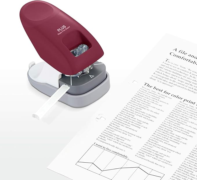 Plus Paper Clinch Desktop Staple-Free Stapler, Wine