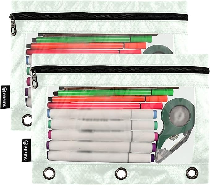 Gredecor Binder Pencil Pouch 3 Ring Honeydew Zipper Pencil Pouches Case 2 Pack Clear Binder Organizer for School Office