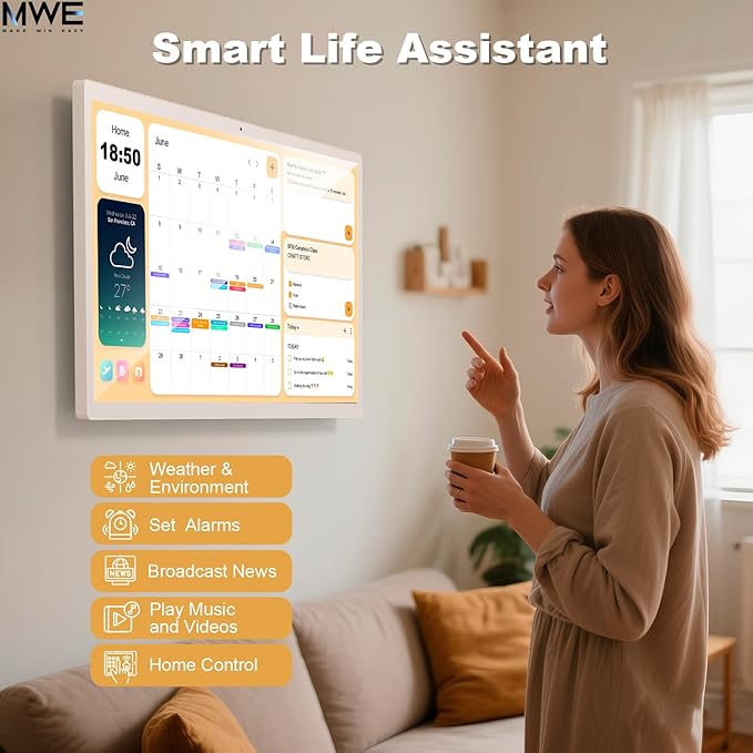 24 Inch Touchscreen Digital Calendar, Wall Planner, Desktop Smart Electronic Calendar, 8GB+128GB Android 13, Supports Google Play Apps, Office Desk Assistant & Family Schedules, Wall/Desk Stand