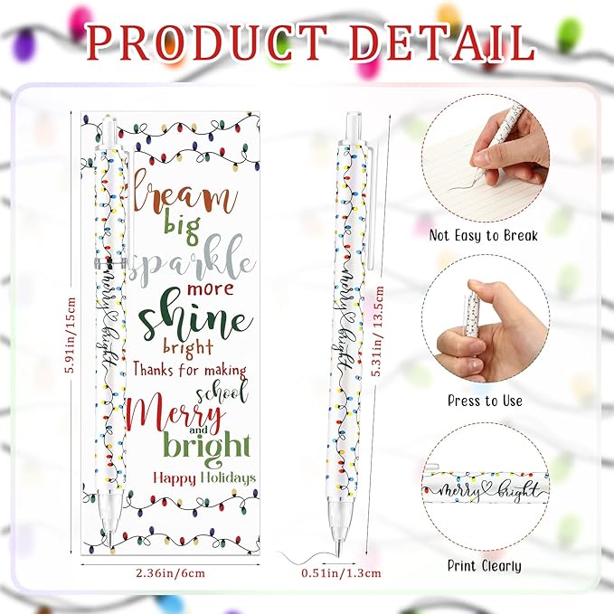 25 Sets Christmas Pens Bulk Christmas Employee Appreciation Gifts Bulk String Lights 0.7 mm Mechanical Pencils with Bookmarks Coworkers Xmas Gifts for Staff Teacher Office Team