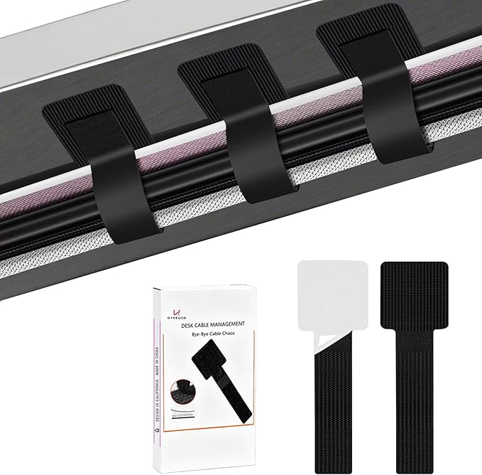 Desk Cable Management, Wire Organizers for Cords - Upgrade 48 PCS Black Sticky Back Self Adhesive Cable Ties, Hook and Loop Straps for Home or Office Use