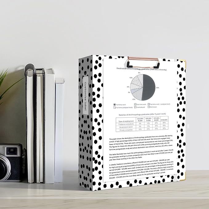 Ospelelf 3 Ring Binder, 2 Inch Letter Size (11" x 8.5") with 5 Tab Dividers, File Folder Labels and Low Profile Clipboards, Polka Dots Binder for School and Office Supplies