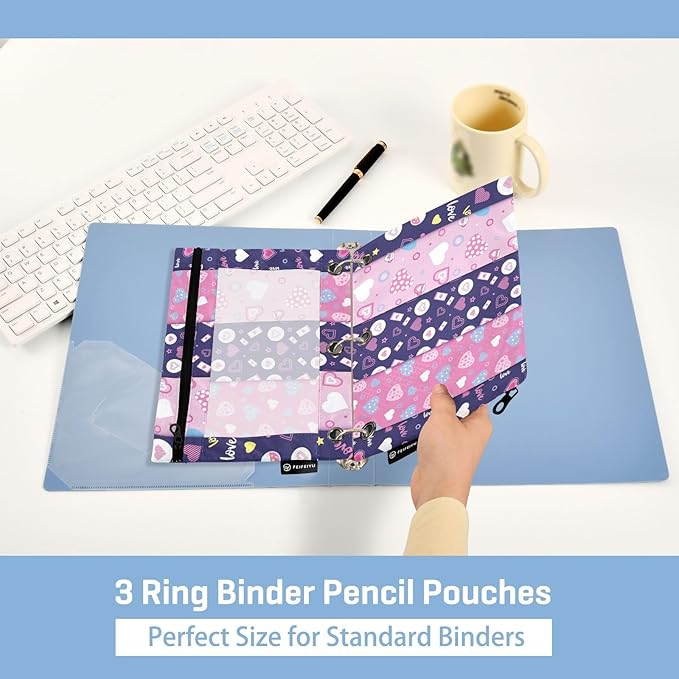 ZAZYXTJ Personalized Heart Binder Pencil Pouchs 3 Ring with Zipper Clear Window Office Organizers bag for School Students Teacher Supplies 2 Pack