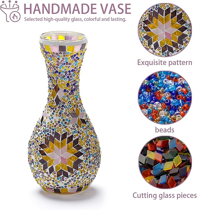 Stylish Turkish Mosaic Table Lamp Glass Vase Light with USB Power for Living Room or Bedroom Decoration