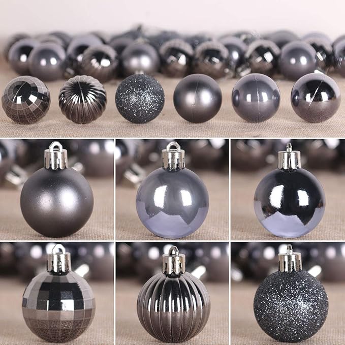 Space Gray 1.6" Small Christmas Balls Christmas Tree Decoration Ornaments Shatterproof Hanging Balls for Birthday Halloween Holiday Wedding Decorations Set of 36pcs