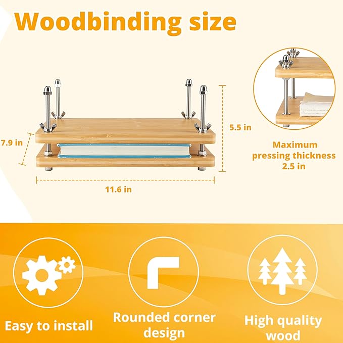 Bamboo Wooden Book Press for Bookbinding - Portable Bookbinding Machine and Book Press (11.6 x 7.9 inches)