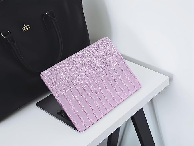 KEROM Compatible with Crocodile MacBook Air 13 Inch Case 2025-2022 M4 M3 M2 A3240 A3113 A2681, Textured Elegant Luxury Aligator Skin Snakeskin PU Leather Hardshell Case & Keyboard Cover, Lilac