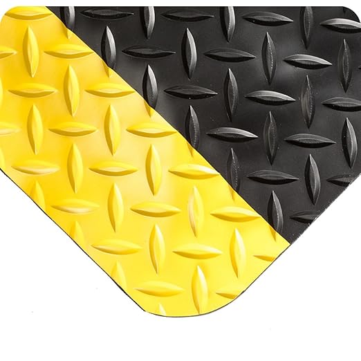 Wearwell 414.1516x2x42BYL Diamond-Plate SpongeCote UltraSoft Mat, 42' Length x 2' Width x 15/16" Thick, Black with Yellow