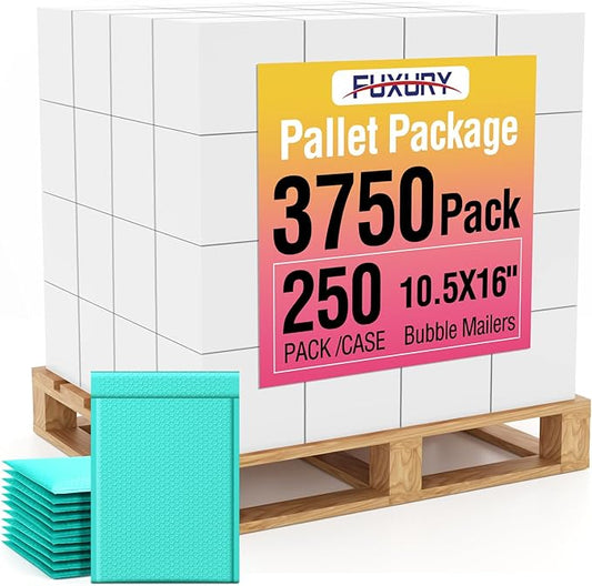 Fuxury Bubble Mailers 10.5x16" Teal Padded Envelopes 3750 Pack Bulk Strong Adhesion Full Pallet of Padded Mailers Thick Bubble Envelopes for Small Business Mailing Books Clothes Makeup Supplies