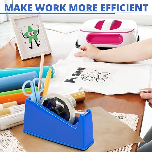 HTVRONT Heat Tape Dispenser - Sublimation Heat Transfer Tape Dispenser Holder fits 1"& 3" Cores, Blue Desk Dispenser Sets for Office and School