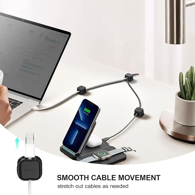 12 Pack Magnetic Cable Clip Organizer Cord Holder, Picozon Adhesive Cable Management, Wire Phone USB Charger Cable Holder Keeper Organizer for Car, Office Home Desktop, Wall, Night Table - Black