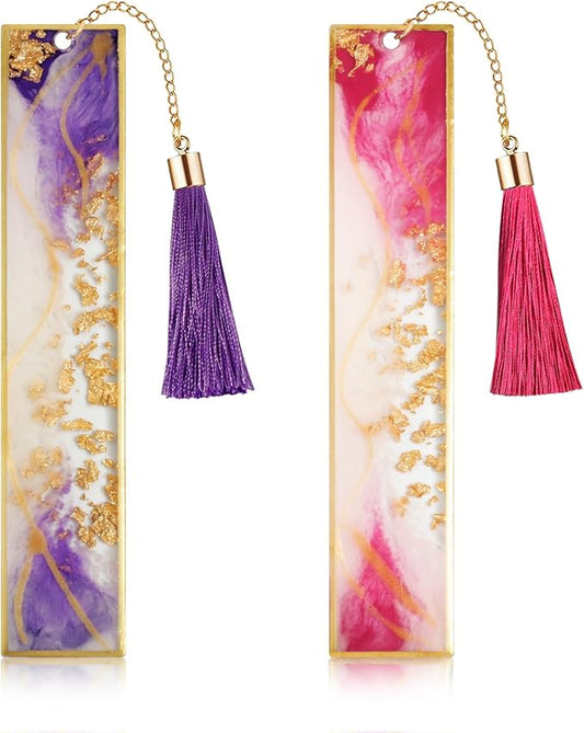 Bookmarks for Women, Kaluofan 2PCS Book Marks for Reading, Durable Handmade Cute Resin Bookmarks, Perfect Gift for Lover Mother Friends Teachers on Valentine's Day Christmas (Rose Red&Deep Purple)