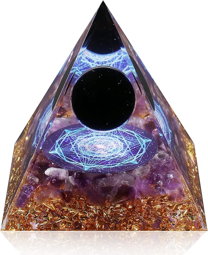 Hopeseed Orgone Pyramid for Positive Energy, Orgonite Amethyst&Obsidian Healing Crystal Pyramids for Reduce Stress Chakra Reiki Healing Meditation Attracts Lucky and Success
