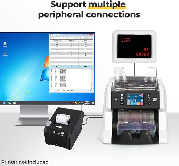 RIBAO BC-55 Premium Bank Grade Money Counter Machine Multi Currency Mixed Denomination Bill Cash Value Counter 2 CIS/UV/MG/MT/IR Serial Number Recording FCC Approved