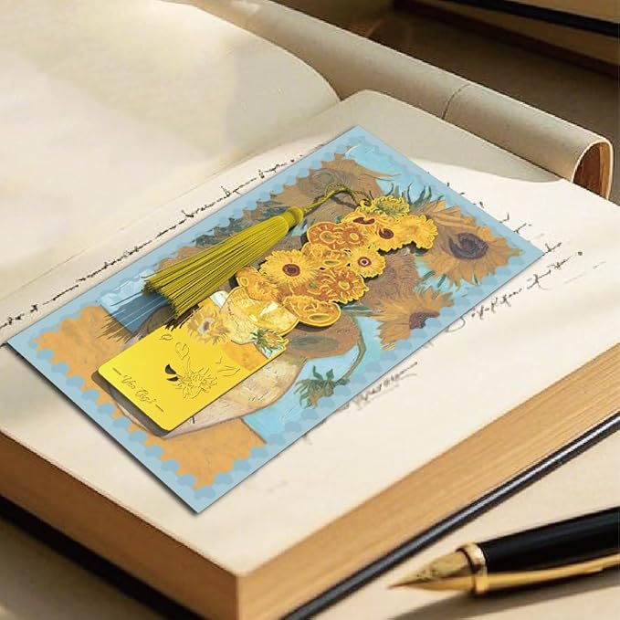 Metal Bookmarks, 4 Pack Floral Design with Tassels, 4.5 x 1.1 inches, Yellow Vintage Art Book Accessories Bookmark for Readers