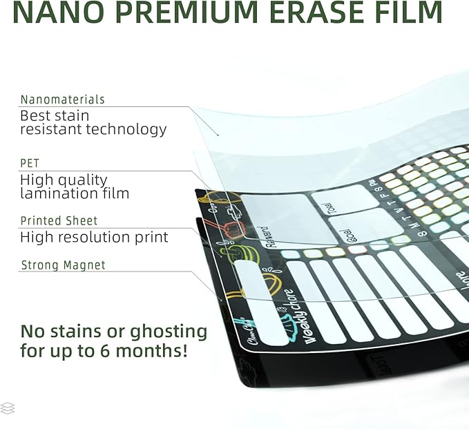 CLEVER CLEAN Magnetic Dry Erase Chore Chart - 8.5"x12" Behavior Responsibility Chore Board for Kids, Teenagers, Adults - 6 Extra Fine Point Markers Included - Shipped Flat