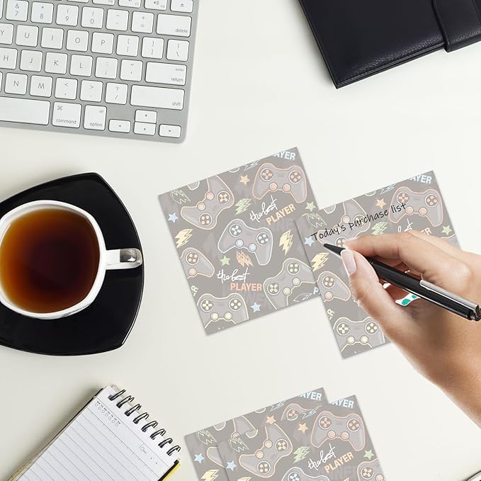 Sticky Notes 3x3 Inches, 2 Pads Cute Colorful Self-Stick Note Pads, Easy to Post for Home, Office and Daily Life Organization Cute Black Games