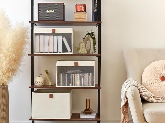 StorageWorks Closet Storage Bins, Extra Large Storage Baskets with Clear Window and Handles, Foldable Fabric Organizer for Clothes, Shelves, Beige, 3 Pack