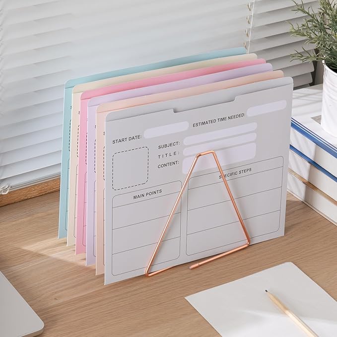 Y YOMA 6 Pack File Folder Jackets Letter Size Paper Pocket File Folder with Reinforced Straight-Cut Tab Pre-Printed Job Folders No Expansion Organizer for Office, Soft Colors, Project Design