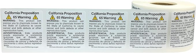 California Proposition 65 Warning Labels Short Form 1 1/2 x 1 1/2 Inch Square 500 Adhesive Stickers