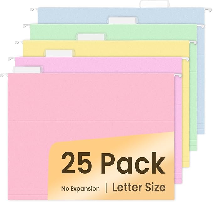 SUNEE 25 Pack Hanging File Folders, Bright Folders, Hanging File Folders Letter Size with 1/5-cut Tabs, Stay Organized for Your Home and Office Bulk File and Documents
